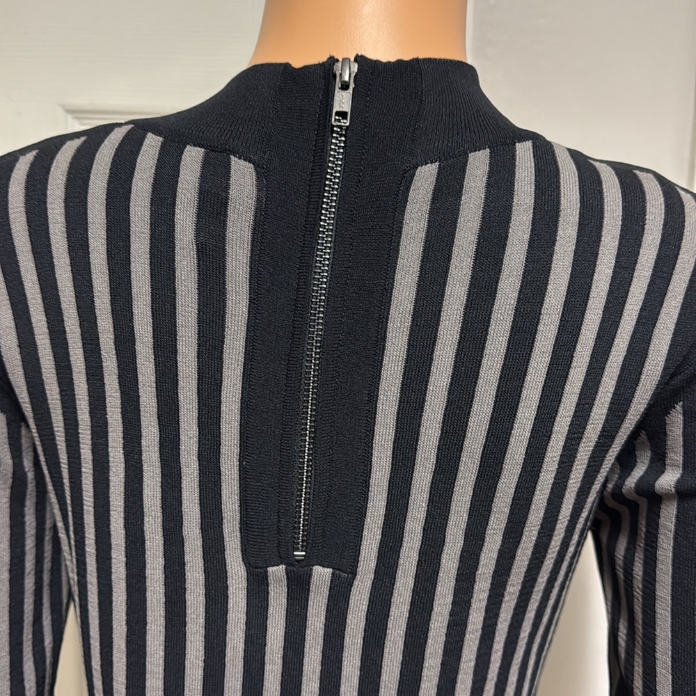 Y.A.S. Long Sleeve, Ribbed Knit Dress with Black and Grey Eegant Striped Dress - Picture 12 of 16